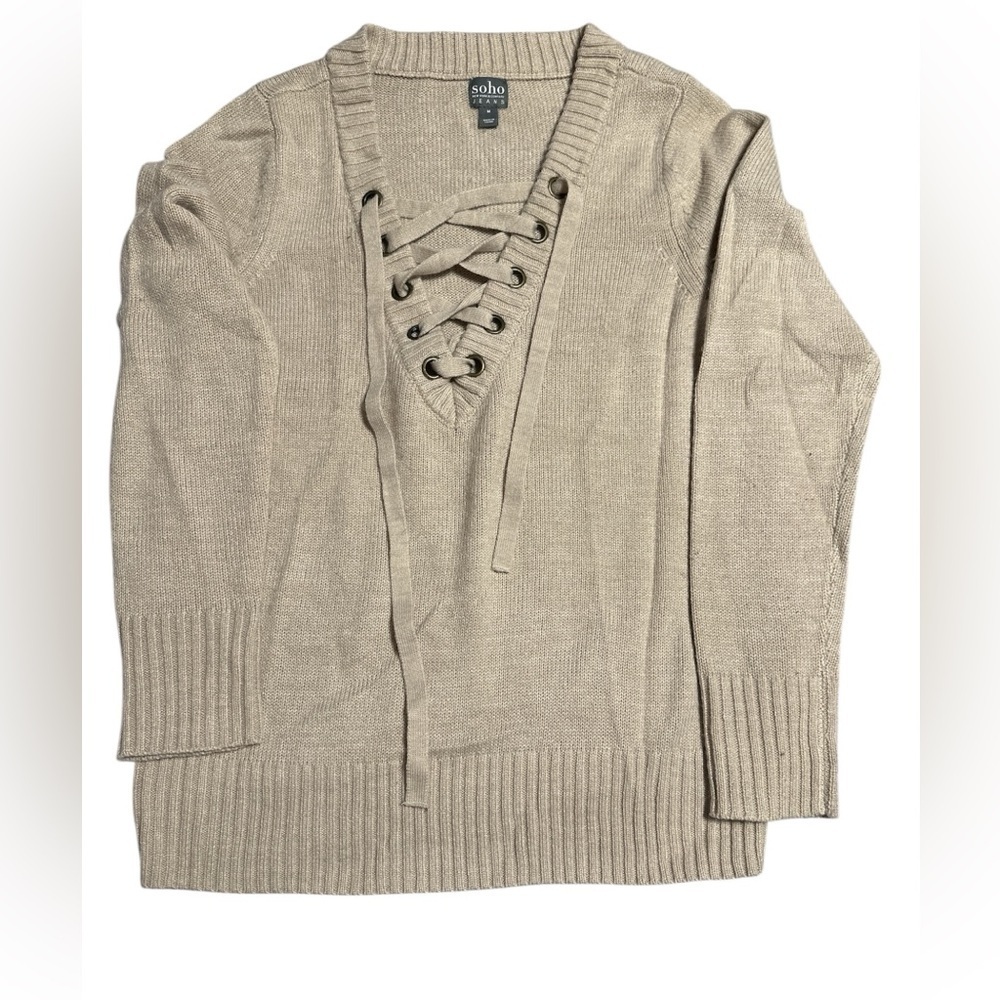 NY&CO Soho Jeans long sleeve pullover sweater, Beige Tie Up front — size M